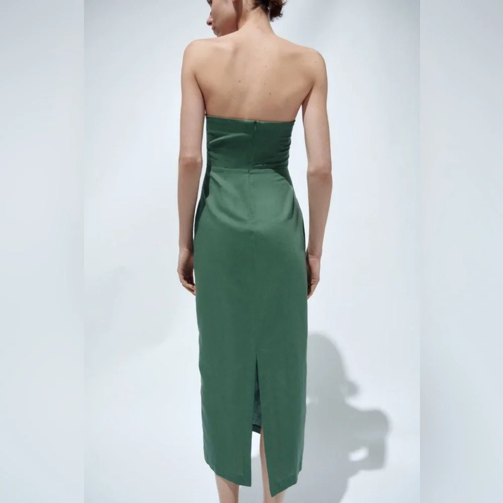STRAPLESS LINEN-BLEND DRESS - Picture 3 of 4